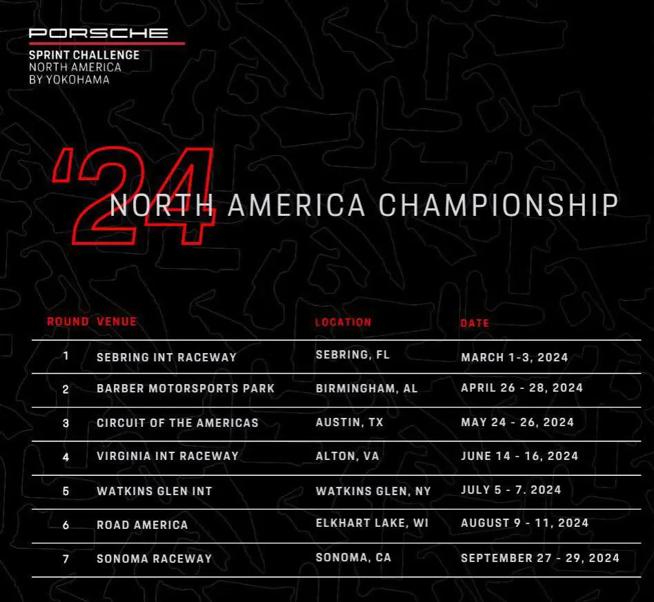Porschesprint Challenge North America Schedule